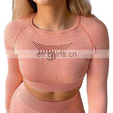 TWOTWINSTYLE Hollow Out Slimming For Women T-shirts O Neck Long Sleeve Cropped Casual