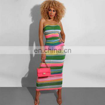 LAITE D2129 Women Printed Gradients Casual Dresses Ladies Off-Shoulder Sexy Dresses photo-3