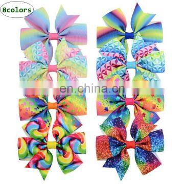 8*8CM Girl Colorful Hair Clips Kids Unirocn print Barrettes 8Colors