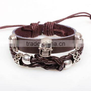 Hot Sale Fashion Skull Alloy Leather Charm Bracelet Wholesale
