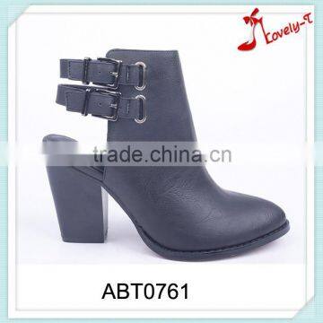 Custom made women summer high heel slingback zipper up sandal boots with double buckles