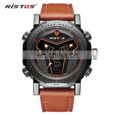 RISTOS 9341 Super Cool LCD Display Watch Leather Multifunction Backlight Men's Chronograph Watch photo-2