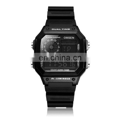 OHSEN 1810 Hot Sale Rubber Strap Digital Back Light Date Day Alarm Wristwatch Watches Men Wrist