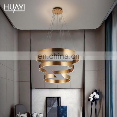 HUAYI Hotel Crystal Ring Chandelier Modern Design Lamp Extra Large Hotel Lobby Pendant Light