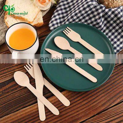 Hot Selling Chinese Disposable Wooden Cutlery Sets No Plastic Eco-friendly White Birch Wood Tableware Sets