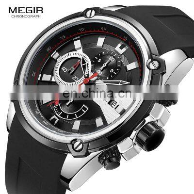 MEGIR 2086 Fashion Male Watch Multifunction Luxury Quartz Clock Silicone Military Waterproof Date Watches Men Wrist Reloj Hombre