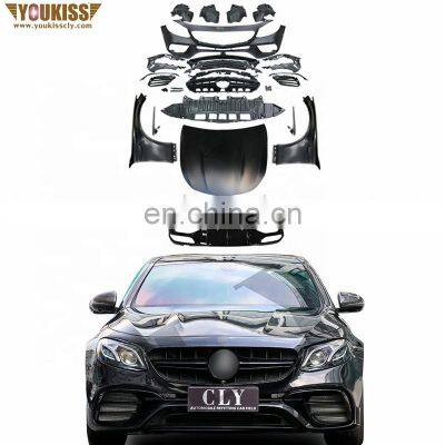 Hot Selling Front Bumper For 17-19 Benz W213 Facelift 1:1 E63S AMG Wide-body Grille Fenders Rear Diffuser With Tips Engine Hood