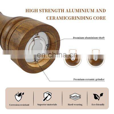 Adjustable Shakers Large Capacity Acacia Wood Salt And Pepper Grinder Mills Set photo-5