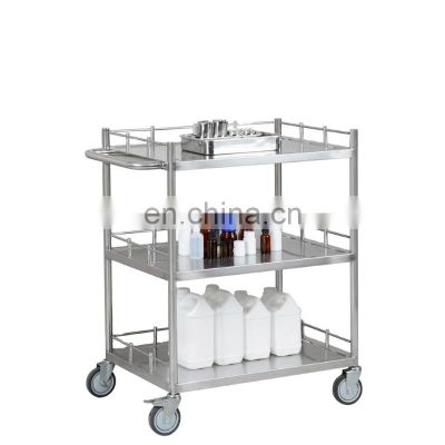 HC-M030 OEM medical movable emergency Stainless Steel 3 layers Treatment carts medical trolley Multipurpose Cart