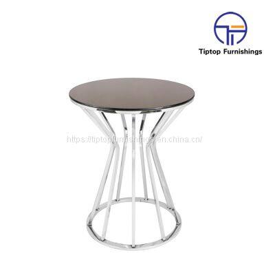 Luxury Modern Design Stanieless Steel Glass Top Round Side Table Polished Gold End Table photo-2