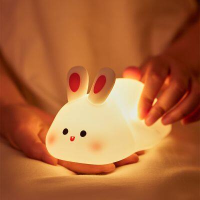 Hot Sale Silicone Night Light Cartoon bunny silicone lamp cute rabbit night lights bedroom charging rabbit patted sleeping light
