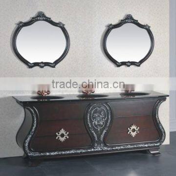 Three basin two mirror European style antique bathroom cabinet