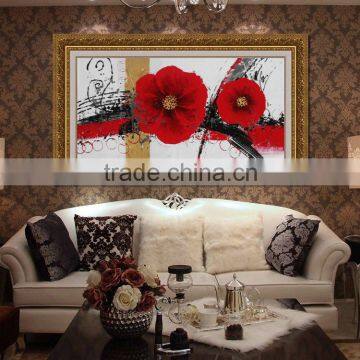 Hand Painted Red Flower Modern Home Decorative Canvas Wall Art Framed Oil Painting Wz-289 photo-5