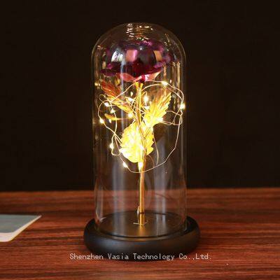 24K Gold Foil Rose in Glass Dome With Colorful LED Light for Women Mom Valentines Mothers Day Gifts Bulk photo-5
