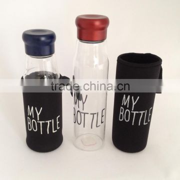 Wholesale glass drinking water bottle with pouch