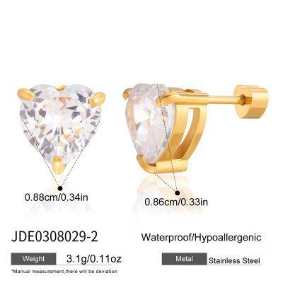 Gold Plated Stainless Steel Stud Earrings for Women Cubic Zirconia Diamond Earrings Hypoallergenic Waterproof Jewelry Set