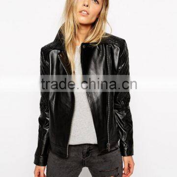2015 Hot customized Lady's fashion PU jacket leather jacket for women