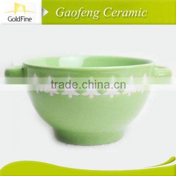 color glazed bowl with handle