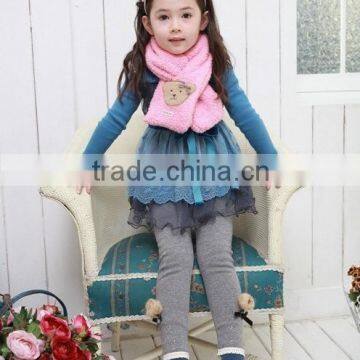 Wholesale Sweet Cute Bear Flower Pattern Plain Fleece Fashion Baby Kids Girls Winter Scarf photo-6