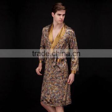 Men's silk luxury robes bathrobe spring summer autumn sleepwear long sleeve pajamas