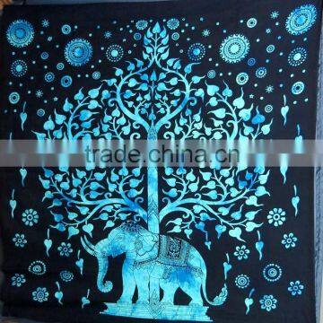Turquoise Elephant And Big Tree Printed Tapestry Hippie Wall Hanging Mandala Tapestry Indian Cotton Bed Sheets