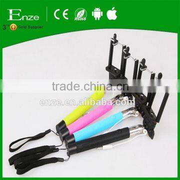 Support all smart phone oem silicone cover cable wired selfie stick with clicker