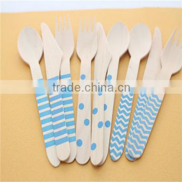 6.5'' Disposable Printed Wooden Spoons Forks Knives Cheap Party Flatware