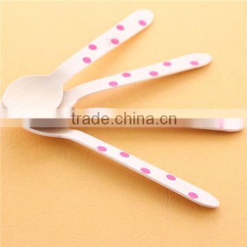 Disposable wooden spoons with colorful dots Eco-friendly wooden tableware for party