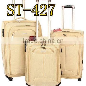 Fashion designer new set white color push button four wheels trolley suitcase for selling