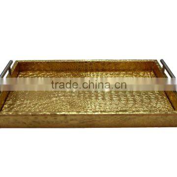 Metal Decorated Leather Covering Wooden Serving Tray