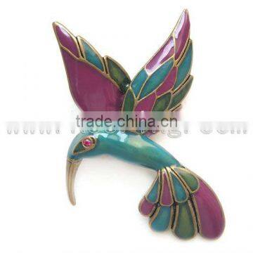 2014 Hot sale shinning bird brooch cute green bird alloy pin WBR-647