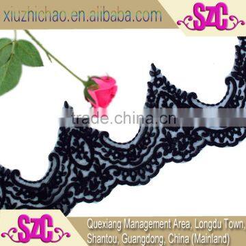 X0200-16(0.9) evening dress black embroidery polyester lace trims cording applique