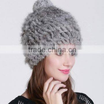 Factory direct supply Thick and Warm 100% real knitted rex rabbit fur hat