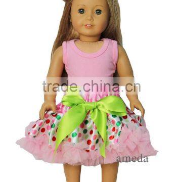 18" American Doll Christmas Colorful Polka Dots Pettiskirt with Light Pink Tank Top