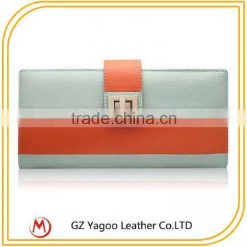 Contrast color low price ladies leather hand made wallet purse
