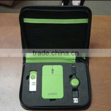 green zipper usb pouch/green computer usb set