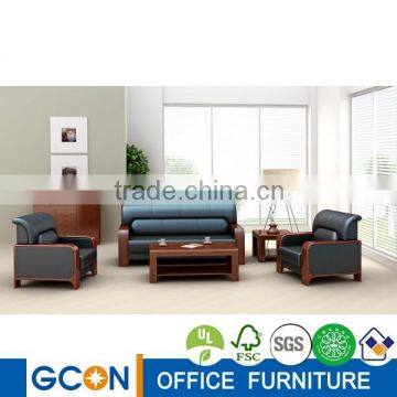 teak color wood frame pu/ lether office sofa set