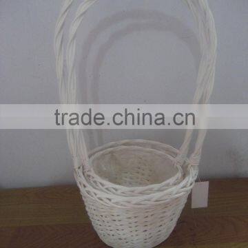 2pcs white Eco-friendly Wicker Willow Gift Basket with Liner and Handle