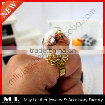 2014 New Design Glass Globe Ball with Gold Lace Ring Base DIY Ring GHBR-003