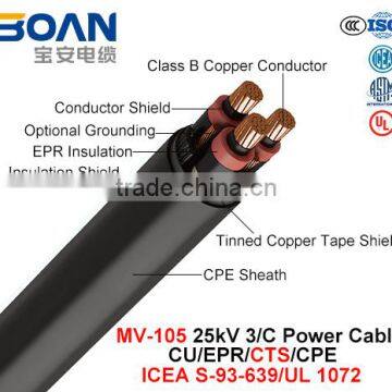 Mv-105 Power Cable 25Kv 3/C Cu/Epr/Cts/CPE ICEA S-93-639/NEMA WC71/UL 1072