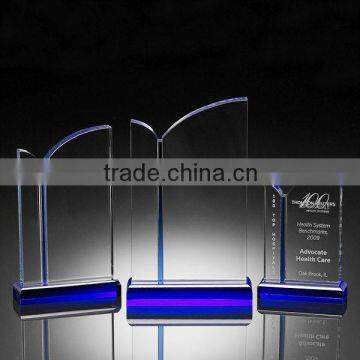 New Design Crystal Plaques with Blue Base for Corporate Souvenirs