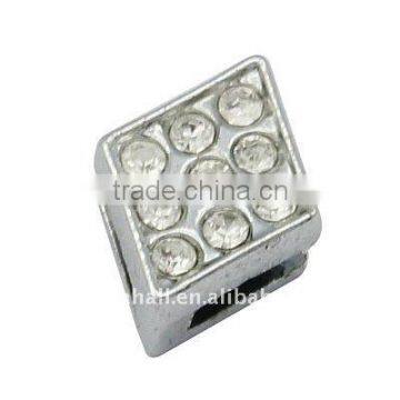 Alloy Rhinestone Slide Charms, Hair Band Decoration, Diamond, 8x10.5x4.3mm, hole: 1.6x8mm(ALRI-Q118-N)