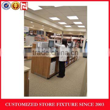 Wooden checkout counter for retail store