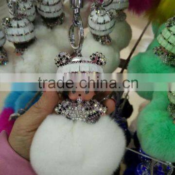 Wholesale New Designs Cute Multicolor Rhinestone Monchhichi Doll Rabbit Fur Ball Keychain photo-5