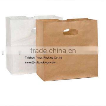 natural kraft paper die cut flat bottom bag, pantone color printing kraft paper food bag, patched handle kraft paper bag