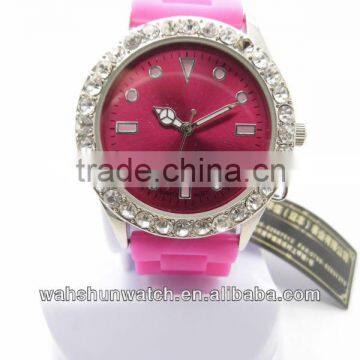 China Own Brand Crystal Gifts Pink Strap Lady's Fancy Diamond Watch