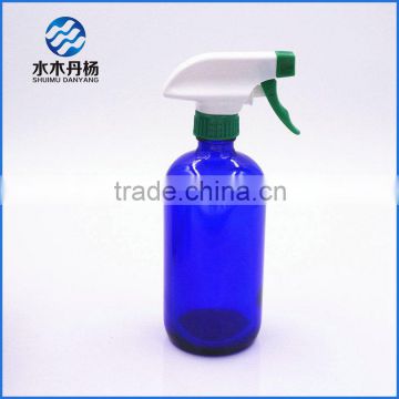 16oz 500ml cobalt blue boston round glass bottle with trigger sprayer for sale