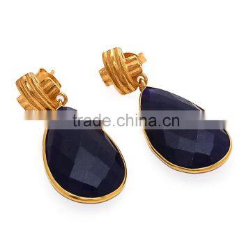 Super Fine Quality Dyed blue sapphire Sterling Silver Earrings bezal set Earring Gemstone Earrings