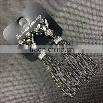 Fashion Crystal Flower Earrings Gun Black Long Tassel Stud Earrings photo-4
