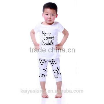 2016 kaiya solid cotton white printed short T-shirt and pant kids boys clothes